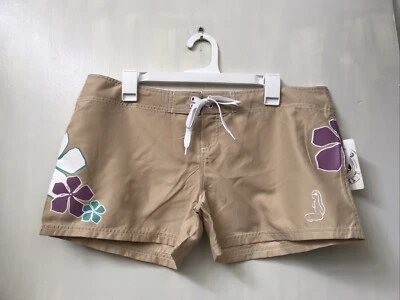 Hinano Tahiti Women's Sea breeze  Board Short Tan Floral Swim Trunks Size 11 NWT - Image 1 of 3