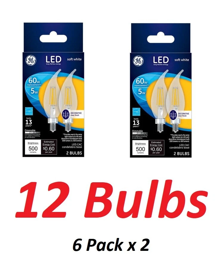 GE Lighting 93129334 Soft White 500 lm. Decorative C10 LED Bulb 5W (Pack of 6)