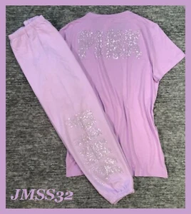 Set maglietta + pantaloni Victoria's Secret rosa Bling strass campus viola L XL - Foto 1 di 11