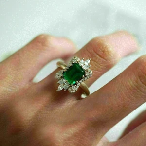 3 Ct Emerald Cut Diamond Cluster Vintage Ring 14K Yellow Gold Finish Size J-T - Picture 1 of 9