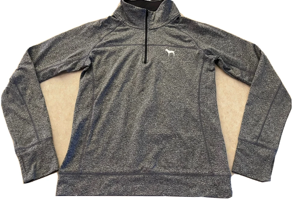 Pullover deportivo Victoria’s Secret ROSA 1/4 cremallera agujeros para el pulgar para mujer gris medio Foto 1 de 4