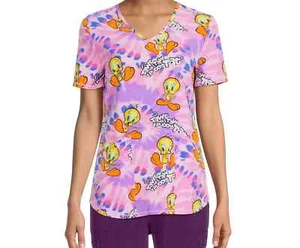 Scrubstar Looney Tunes Tweety Bird Pink Tie Dye Scrub Top NWT Free shipping! - Picture 1 of 5