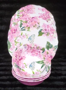 8 Pink Lilac Hydrangea Melamine 11" Dinner Plate 7" Salad Bowl Butterfly Summer - Picture 1 of 18