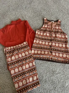Vintage Bradley Geometric Vest Shirt Pants Outfit MCM 70s Mod Sun Moon Red Brown - Picture 1 of 12