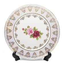 Royalty Porcelain Set of 6 "Vintage Floral Rose" Dinner Plates, 24K Gold Bone