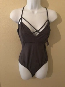 Charlotte Russe soft sexy grey suede strappy women bodysuit size M - Picture 1 of 3
