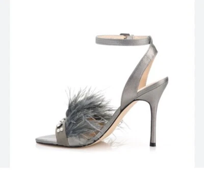 Tacones Altos Pluma de Avestruz IVANKA TRUMP KASIE Peltre Multy Gamuza Joya Talla 8M Foto 1 de 4