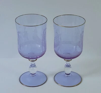 Pair of MURANO ETCHED WINE GLASSES   17.cm tall #2 - Image 1 of 4
