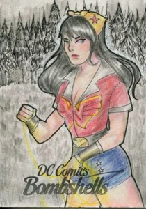 DC Comics Bombshells Sketch Card 1/1 By Deborah Colares - Picture 1 of 1