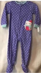 Carters girls purple hearts owl size 4T micro fleece footed zip sleeper New - Picture 1 of 6