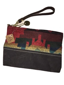 Pendleton Wool Fabric + Waxed Cotton Handcrafted  Wristlet Purse NOS Land & Kamp - Picture 1 of 6