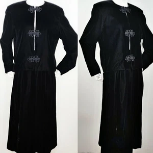 De colección 1980 Falda de Terciopelo Negro Traje Rana Cierres Chaqueta Bolero Falda Larga 6/8 - Imagen 1 de 12