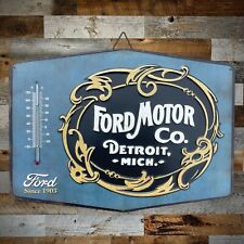 Ford Motor Co. Detroit Michigan Metal Embossed Wall Thermometer Sign Decor