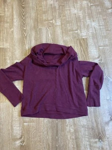 LUCY Cropped Cowl Neck Long Sleeve Sweatshirt Top Maroon Red Pink Pockets L EUC - Picture 1 of 7