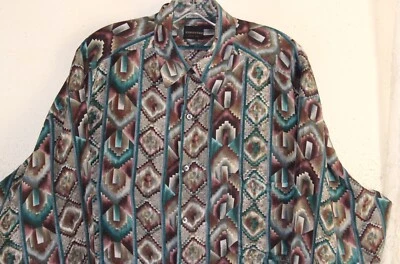 Structure Sz L Rad Silk Art-to-Wear Wild Tribal Southwest Funky L/S Shirt Top - Image 1 of 4