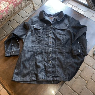 Chaqueta vaquera negra con botones talla 26W de Roaman's para mujer Foto 1 de 4