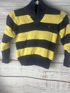 POLO RALPH LAUREN Sweater Boys Size 7 Yellow Striped Knit Pullover Preppy Pony - Picture 1 of 8