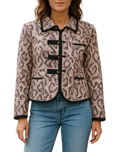 Jacqueline Lauren Blazer Damen M gefüttert 100% Baumwolle Leopardenmuster - Bild 1 von 11