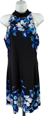 White House Black Market Women’s Black Floral Halter Neck Chemise Dress - S - Image 1 of 4