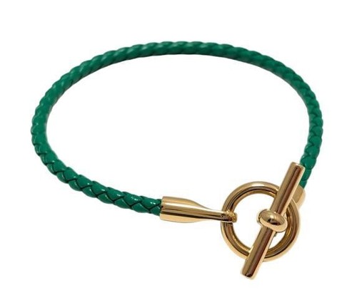 HERMÈS Bracciale Hermes Pelle Verde Oro GP Pelle Intrecciata