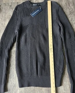 NWT French Connection Mens M Black Sweater Transfer Rib Crewneck Jumper Long  - Picture 1 of 15