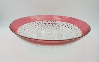 13.5” Indiana Glass Crystal Diamond Point Ruby Stain Chip Salad Serving Bowl Vtg - Image 1 of 4