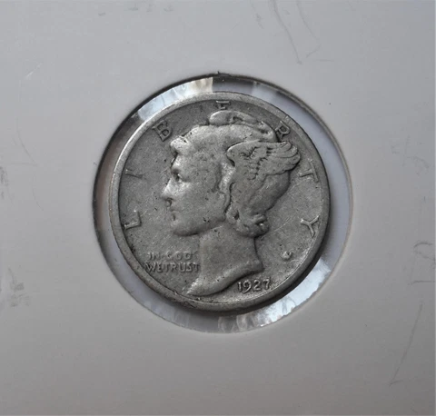 1927-s . Mercury Dime . F+ . Fine . Silver Ten Cents . F+ Cover