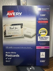 AVERY LASER POSTCARDS 4" X 6" #5389, 100 CARDS 2 CARDS/SHEET - Picture 1 of 4