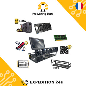 8 GPU Open Air Miner Rig Mining 2600W Power Supply & 10" Screen SSD Frame 6-12 