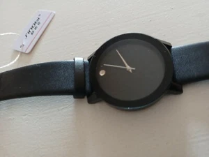 WOMEN'S WATCH W/BLACK LEATHER STRAP & CRYSTAL LARGE FACE 2" DIAMETER - Picture 1 of 4