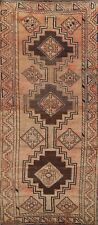 Antique Geometric Tribal Traditional Oriental Runner Rug Hand-knotted Wool 4x9