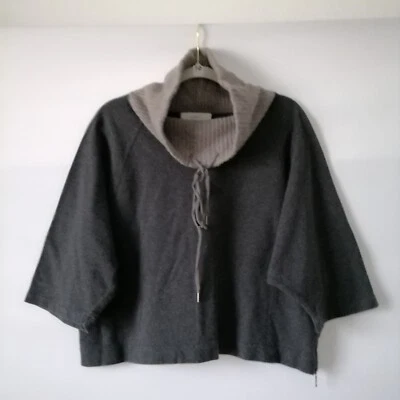 Ann Taylor Loft Women Gray Raglan Sleeve Cowl Mock Neck Cropped Sweatshirt Sz L - Image 1 of 4