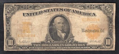 FR. BILLETE DE 10 DÓLARES CERTIFICADO ORO “HILLEGAS” 1171 1907 Foto 1 de 2