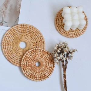 Rattan Tea Coaster Handmade Drink Cup Insulated Coaster Tableware Placemat - Picture 1 of 15