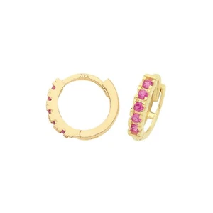 9ct Yellow Gold Ruby Hoop Earrings British Made 375 Hallmark Brand New Boxed - Picture 1 of 3
