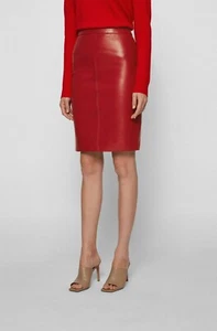 Women’s Red Leather Skirt – Genuine Lambskin High Waist Party & Clubwear Skirt - Picture 1 of 7