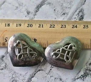 Vintage .925 Sterling Silver Chunky Heart Shaped Clip On Earrings Old Money 90s - Picture 1 of 6