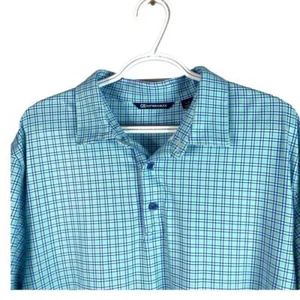 Cutter & Buck Polo Shirt Mens L Blue Plaid Short Sleeve Polyester Stretch MINT - Picture 1 of 4