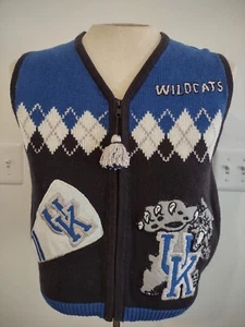 Gilet vintage University of Kentucky Wildcats Medio anni '90 Regno Unito ricamo nordico a maglia - Foto 1 di 10