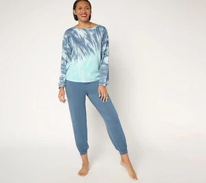 AnyBody Regular Acogedor Tejido Tie-Dye Top y Jogger Set Azul Grande - Imagen 1 de 1