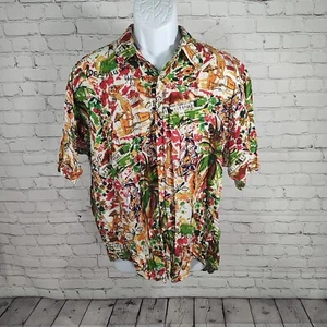 VTG Sahara Club Beachy Print Rayon Hi Low Colorful Button Up Men's Size Large - Picture 1 of 8