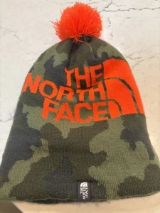 The North Face Youth Junior Pom Beanie Green Orange Camo Size Small - Picture 1 of 2