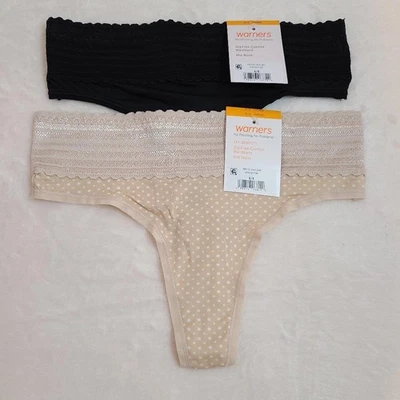 Bragas de tanga Warners 2pk de microfibra suave y encaje talla pequeña Foto 1 de 4