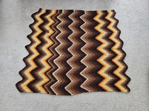 Vintage Grandma's Crochet Afghan Blanket 44" x 46" Handmade Fall Colors Theme - Picture 1 of 5