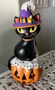 Figura Gato Negro Halloween 17 pulgadas Dulces Espolvoreos Jack O Linterna Escultura NUEVO - Imagen 1 de 5
