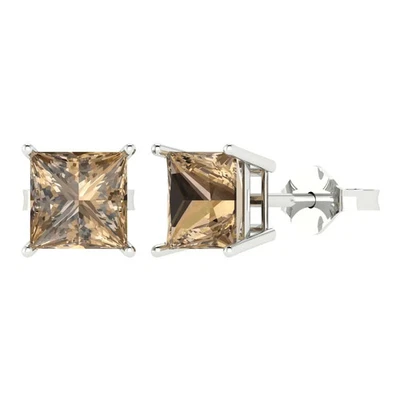4 cttw Princess Simulated Champagne Diamond Gold-Plated Push Back Stud Earrings - Image 1 of 4