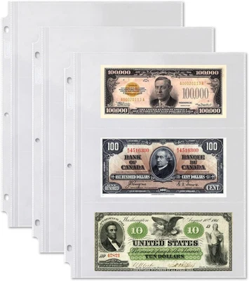 25 Sheets Currency Pages 3 Pockets Paper Money Protectors for 3 Ring Binders - Image 1 of 4