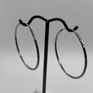 Sterling Silver Hoop Earrings 925 Textured Lightweight Classic Everyday Jewelry - Picture 1 of 17