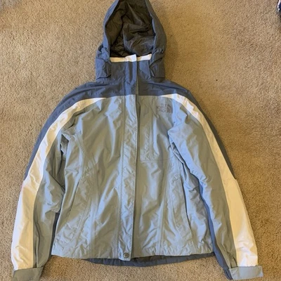 North Face HyVent 2-1 Jacket Medium Blue White Removable Hood Ski Snowboard - Image 1 of 4