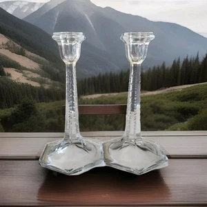 Early 1920's Vintage Fostoria Etched Glass Candlesticks Taper Candle Holders - Picture 1 of 5